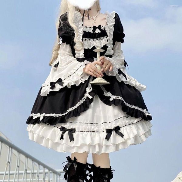 Vestidos casuales Corea Lolita Cosplay Kawaii Y2K Arco Vestido Verano Vintage Francés Elegante Fiesta Dreeses Mujer Dulce Linda Moda Fariy