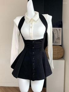 Casual Jurken Korea Y2k Tweedelige Sets Herfstoutfits Kantoor Dame Rok Revers Vest Crop Tops Jarretel Mini Elegante Kleding Vrouw