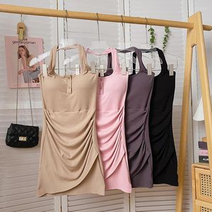 Robes décontractées coréenne a-ligne Mini robe d'été pour les filles dames licou intégré soutien-gorge plis genou-longueur femmes Vestidos goutte