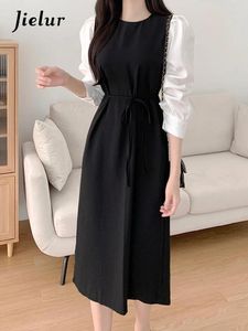 Casual Jurken Koreaanse Chic Franse Vrouw Jurk Contrast Kleur Slanke Mode Vrouwen Abrikoos Zwart Zoete Dames Elegante Vrouw