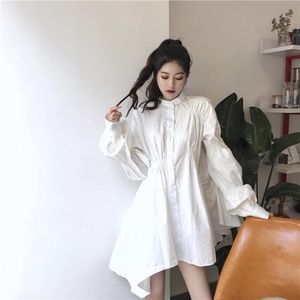 Robes décontractées Marque De Mode Coréenne Femmes Vêtements Blanc Robes Printemps Automne Lâche Mince À Manches Longues Asymétrique Mini-robes