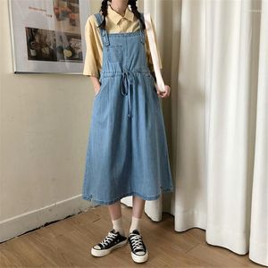 Casual jurken Koreaanse mode denim bretels dames slevers sundress preppy stijl Japanse schattige vintage jeans jurk vestidos