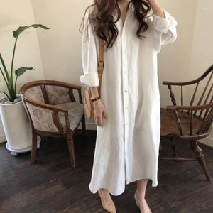 Robes Décontractées Mode Coréenne Lumière Mature Élégante Style Paresseux Longueur Moyenne Chemise Robe Longue Crème Solaire Japonaise