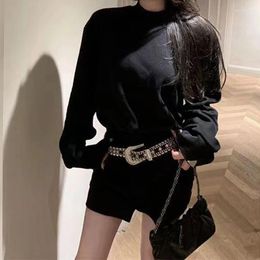 Robes décontractées Mode coréenne Mini robe femmes Harajuku Y2k esthétique manches longues chemise noire Kpop vêtements tenues