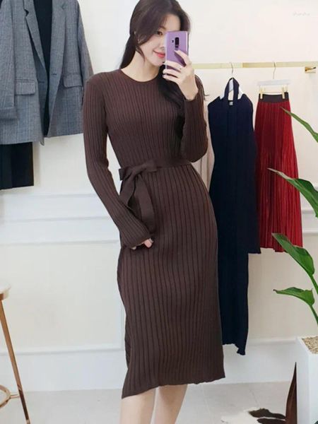 Robes décontractées mode coréenne mince couche ronde couche robe femme élégante