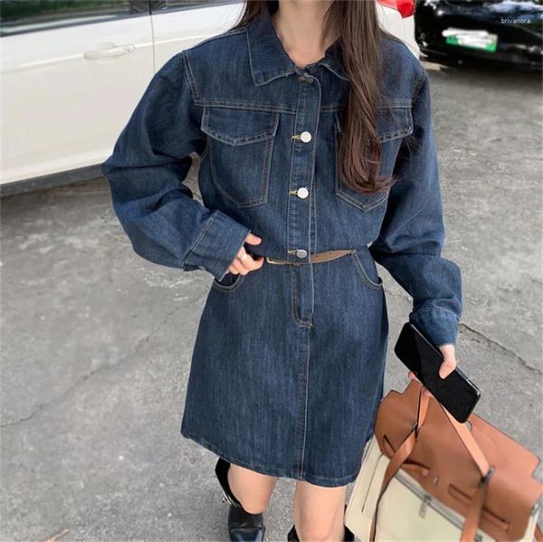 Robes décontractées Mode coréenne Vintage Denim Femmes à manches longues à manches courtes en jean courte robe streetwear surdimensionné robes