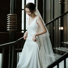 Vestidos casuales vestidos de novia de luz coreana super xiansen satén simple bridal bienvenido cinta de pescado delgada saliente