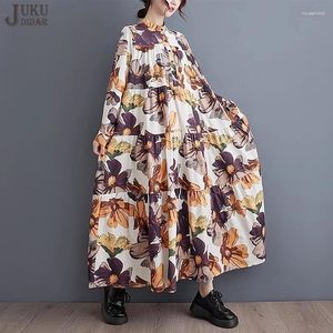 Robes décontractées style coréen boho chic en vrac marée femme robe à manches longues fleurs des filles imprimées mignonnes big tailles robe jjxd693