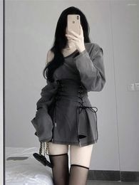 Casual jurken Koreaanse stijl met één lijn halslijn gewikkeld borstjurk dames 2023 open-back stropdas taille bra temperament korte rok y2k y2k