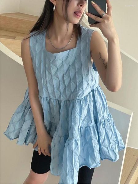 Vestidos casuales estilo coreano verano sin mangas tanque Mini para mujeres 2023 dulce cuello cuadrado suelto lindo chaleco corto vestido femenino
