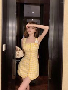 Casual jurken Koreaanse zoete kleine geur Tweed voor vrouwen 2024 Franse mode 3D Flower zomerjurk sexy tank feest