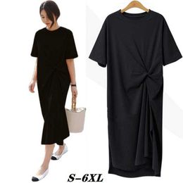 Casual jurken Koreaanse versie van Sundresses For Women Summer 2022 Fashion Plus Size Casual Women Dresses Nieuwe Slim Long T -Shirt Dress Z0506