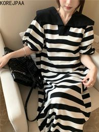 Casual jurken korejpaa casual gestreepte zeeman kraagjurken zomer Koreaanse mode losse taille vrouwen kleding korte mouw vestidos femme 230505