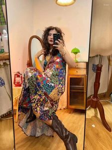 Casual Jurken Korobov Vintage Halter Jurk Vrouwen Losse Slanke Bloemen Slip Vloerlengte Voor 2024 Koreaanse Mode Vestidos