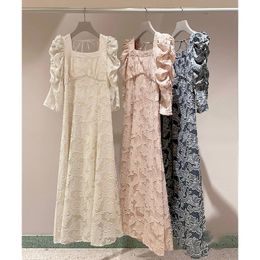 Casual jurken kuzuwata Japanse elegante vierkante nekvestido feminino jacquard bubble mouw Franse stijl backless vaze mantel 230414