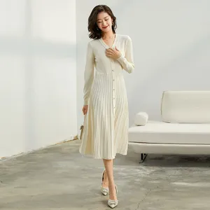 Casual jurken dames 2024 herfst Franse stijl slanke cultuur temperament wol gebreide bodem jurk dames trui geplooide rok