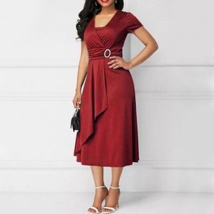 Casual jurken dames jurk plus size asymmetrische zoom hoge taille vrouwen v-hals korte mouw strakke grote swing midi avondfeest