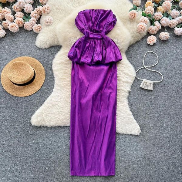 Robes décontractées mesdames élégant robe de fête de soirée violette de haute qualité pour femmes sexy bras de soutien-gorge chic de luxe enveloppant du corps