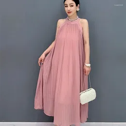 Casual Dresses Ladies Elgant Pink Halter Dress Summer Thin Sleeveless Pullovers A Line Pregant Wear Clothes Birthday Party