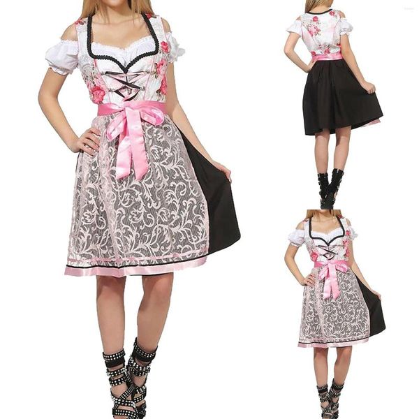 Vestidos casuales Damas de gran tamaño Vestido alemán Cuello cuadrado Oktoberfest Cerveza Corbata Pantalón de gasa Traje Midi Sexy para mujeres