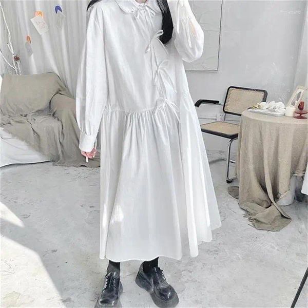 Robes décontractées Dames Robe à manches longues Chemise Printemps et été Style Personnalité Bowknot Reliure Conception Mode Loisirs Lâche Grande Jupe