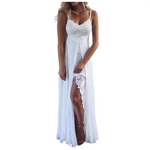 Robes décontractées Dames Sexy Sling Robe Col V Dentelle Halter Fente Irrégulière Blanc Occasion Formelle Lâche Vintage Soirée 2023