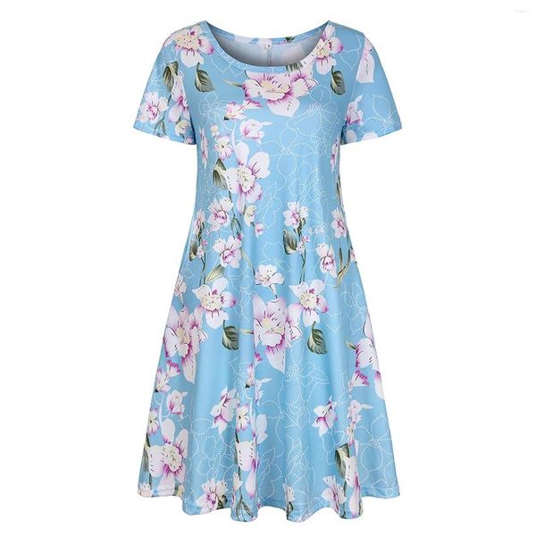 Robes décontractées mesdames d'été pulants d'été à imprimé floral robe midi mode manche courte couvre de plage élégante robe femme