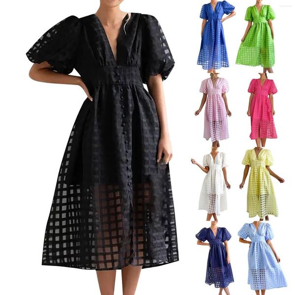 Robes décontractées dames Vintage Boho Robe d'été femmes à manches courtes vacances solide chemise Robe d'été tenues femme Robe Vestidos