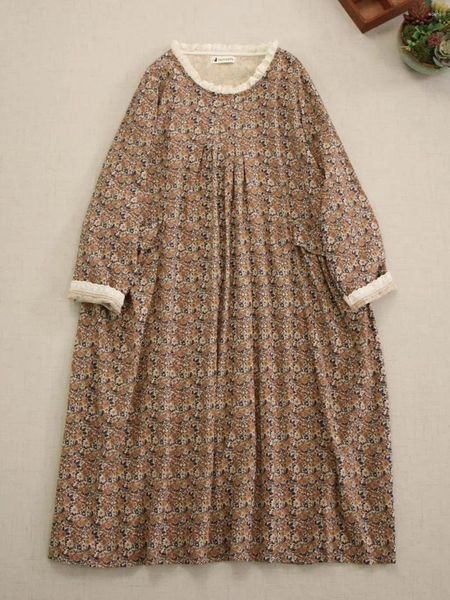 Robes décontractées Lady Robe 2024 Printemps Été O Cou Mori Fille Impression À Manches Longues Mode Lâche Une Ligne Coton Femmes Femelle