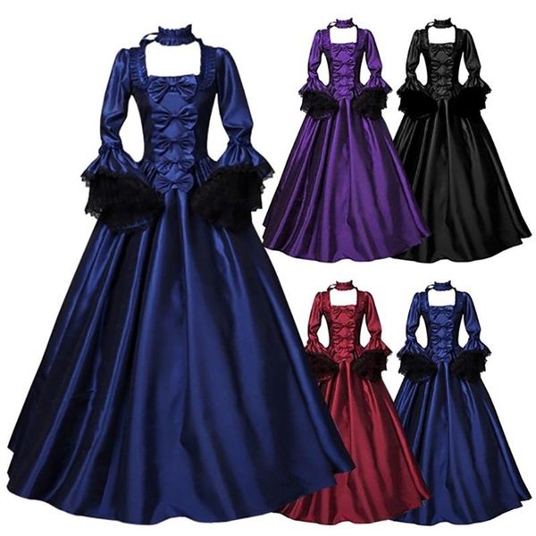 Vestidos casuales Lady Medieval Vintage Retro Gothic Cosplay Dress Mujeres Ball Gown Lace Petal Sleeve Evening Party Court Maxi Vestidos