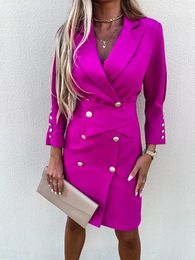 Robes décontractées Bureau Long Manche Blazer Robe printemps V Cou Neck Solid Shim Suit Dames Elegant Femmes Dresse droite