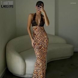 Robes décontractées LAISIYI robe d'été femmes imprimer dentelle maille Patchwork sans manches soirée Club Sexy dos nu Maxi moulante Y2k