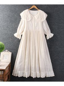 Casual jurken lamtrip unieke volledige borduurlagen lolita kanten bos mori meisje 3/4 mouw losse drawstring jurk kwaliteit robe 2023 zomer