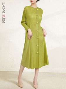 Robes décontractées LANMREM plissé ceinture robe pour femmes simple boutonnage manches longues solide a-ligne femme vêtements 2023 2YA1374