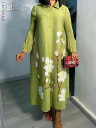 Robes décontractées LANMREM Fleurs imprimées Robe plissée pour femmes Revers Simple Boutonnage Manches longues 2024 2YA3260