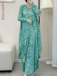 Casual jurken lanmrem printjurk voor vrouwen 2 stukken geplooid lang losse vrouwelijke elegante mode kleding 2024 lente 2r8759