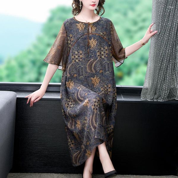 Robes décontractées grande taille Vintage robe en rayonne 2023 printemps et été tempérament ample amélioré Style chinois Cheongsam jupe longue femme