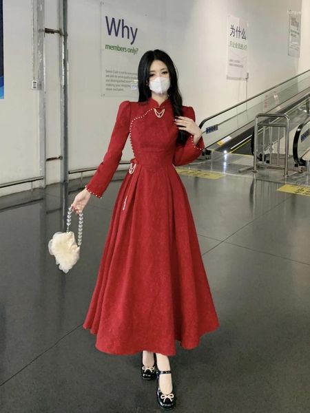 Robes décontractées grande taille femme mariée vin rouge toast engagement chinois tempérament cheongsam robe de style quotidien