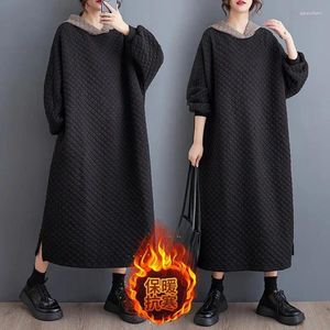 Vestidos informales Vestidos cálidos para mujeres de gran tamaño 2023 Autumn/Invierno Algodón Agodón Agodón Acolchado Solleto Capuchón Rente Z3690