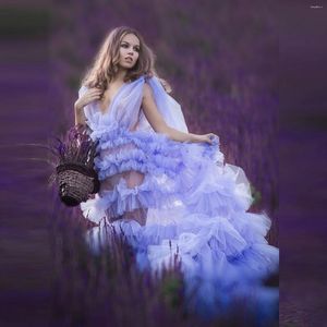 Casual jurken lavendel tule gewaden voor Birdal moederschap pografie lange damesjurk diepe v-hals doorzichtig mouwloos