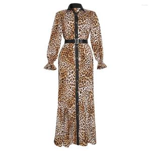 Casual jurken Leopard Maxi Ladies 2023 Afrikaanse mode Turn-down kraagmouwblaadjes Mouw Classic Robe Boubou Elegant For Daily Party