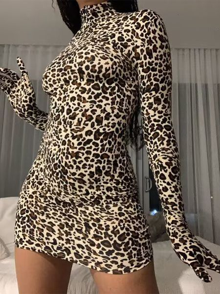 Robes décontractées robe imprimée léopard sexy tigre imprimé court mini bodycon spaghetti bracelet sans manches plage midi 230214