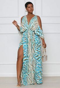 Casual Jurken LFRVZ 2024 Herfst High-end Jong Sexy Vakantie Chiffon Retro Print V-hals Volledige mouw Off-shoulder Ruglooze Dames Lange Spit