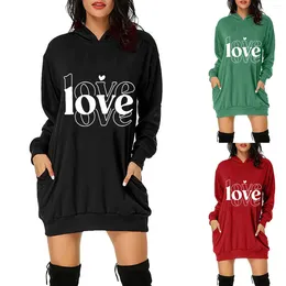 Robes décontractées Sweat-shirt à capuche léger Femme Femme Poche Love Lettre Imprimer Coton Zip Up Sweatshirts pour