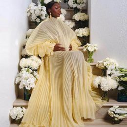 Robes décontractées Robe de maternité drapée jaune clair pour babyshows manches longues femmes africaines robes formelles robe poshoots