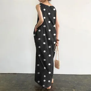 Robes décontractées Robe d'impression légère à pois Maxi d'été avec col rond grandes poches pour femmes plus taille longueur de cheville douce vêtements de plage