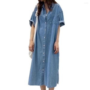 Casual jurken lichtgewicht skin-touch knop omlaag los denim midi jurk lange jas streetwear