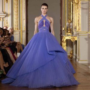 Robes décontractées Lilas plissé tulle robes de bal froncé longue fête formelle brillant perlé paillettes robe licou