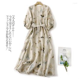 Robes décontractées Limiguyue Fairfly Print Floral Imprimé MIDI Robe d'été Femme Colaire Coton Coton Ventes longs Breatchs Vestidos E484