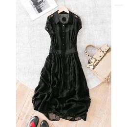 Casual jurken limiguyue zomer mouwloze zwarte vrouwen geplooid a-line borduurwerk twee stukken Franse zijden seethroug vestidos z060